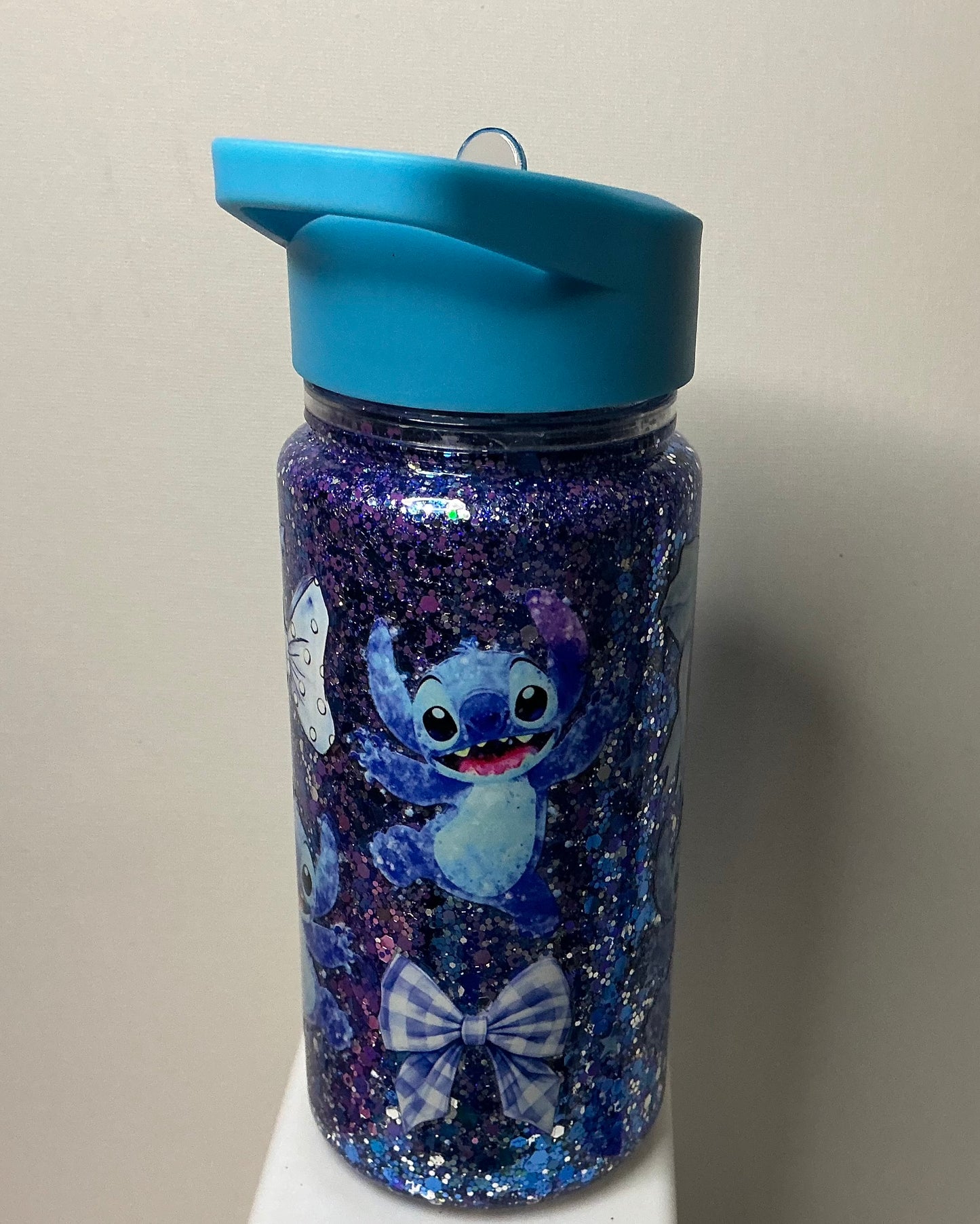 LILO & Stitch Blue Holographic glitter Snowglobe Tumbler (10oz)
