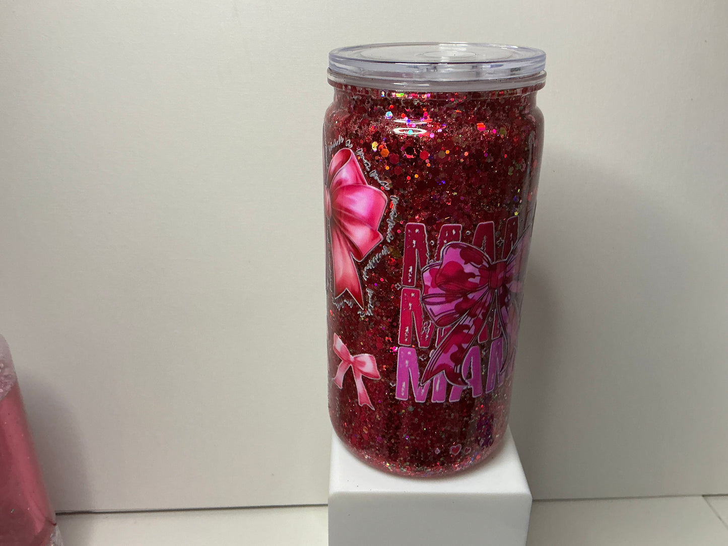 16oz Snowglobe Tumbler Pink Mama and Bows
