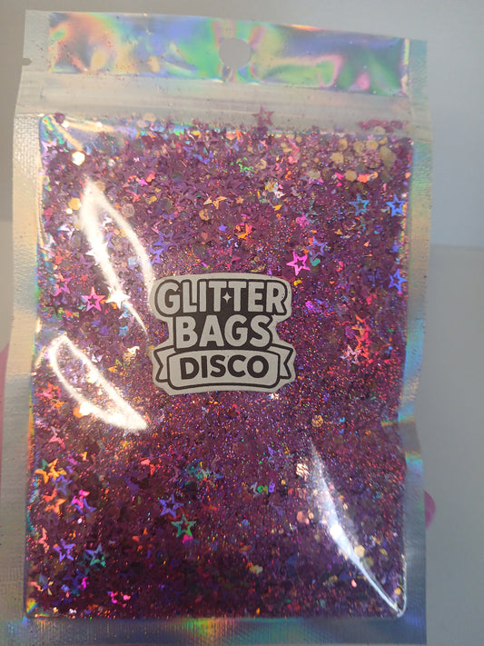 Holographic Disco stars and shapes glitter - Deep Pink mix