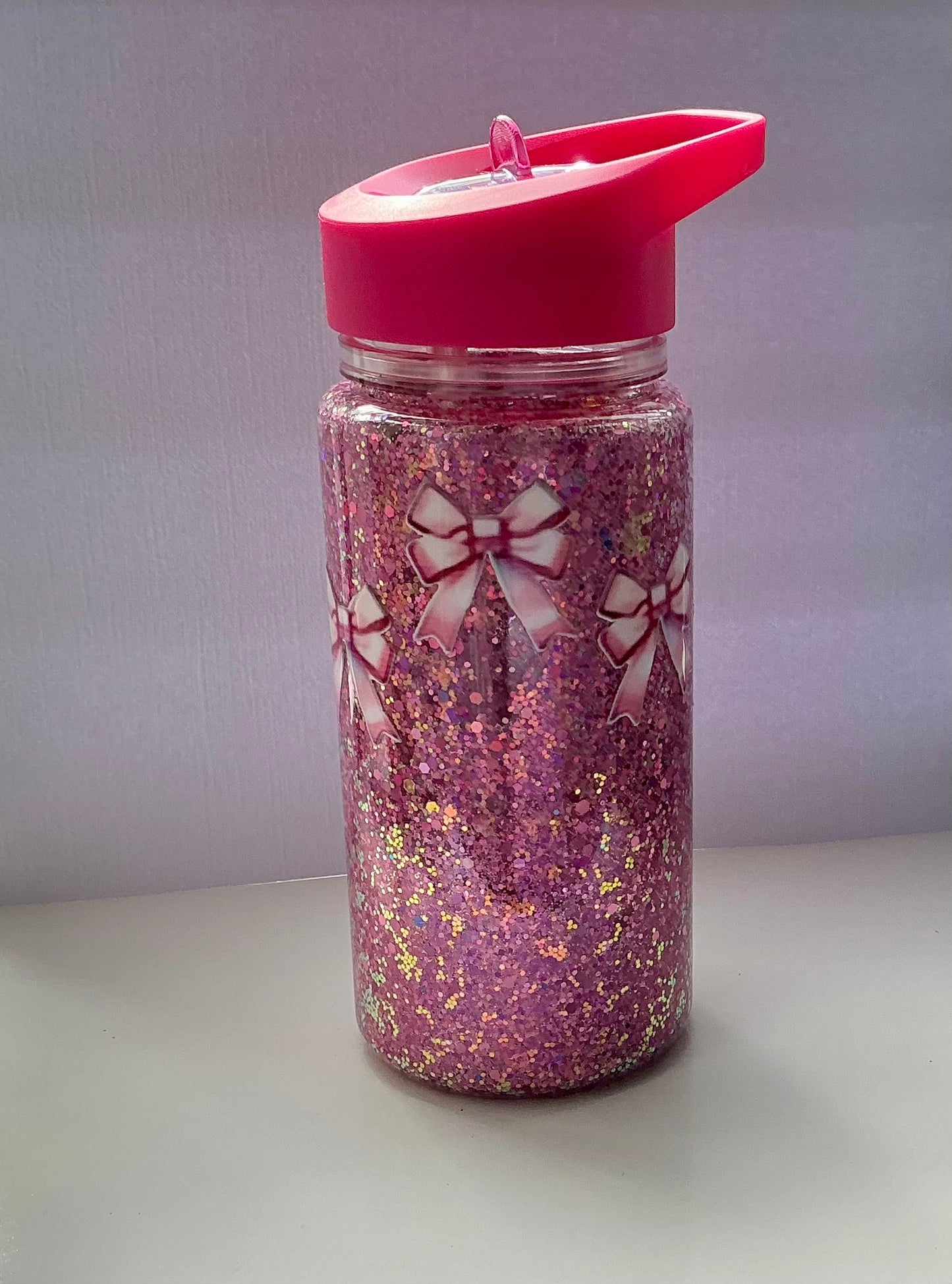 10oz Pink bows/Dance Holographic glitter Snowglobe Tumbler