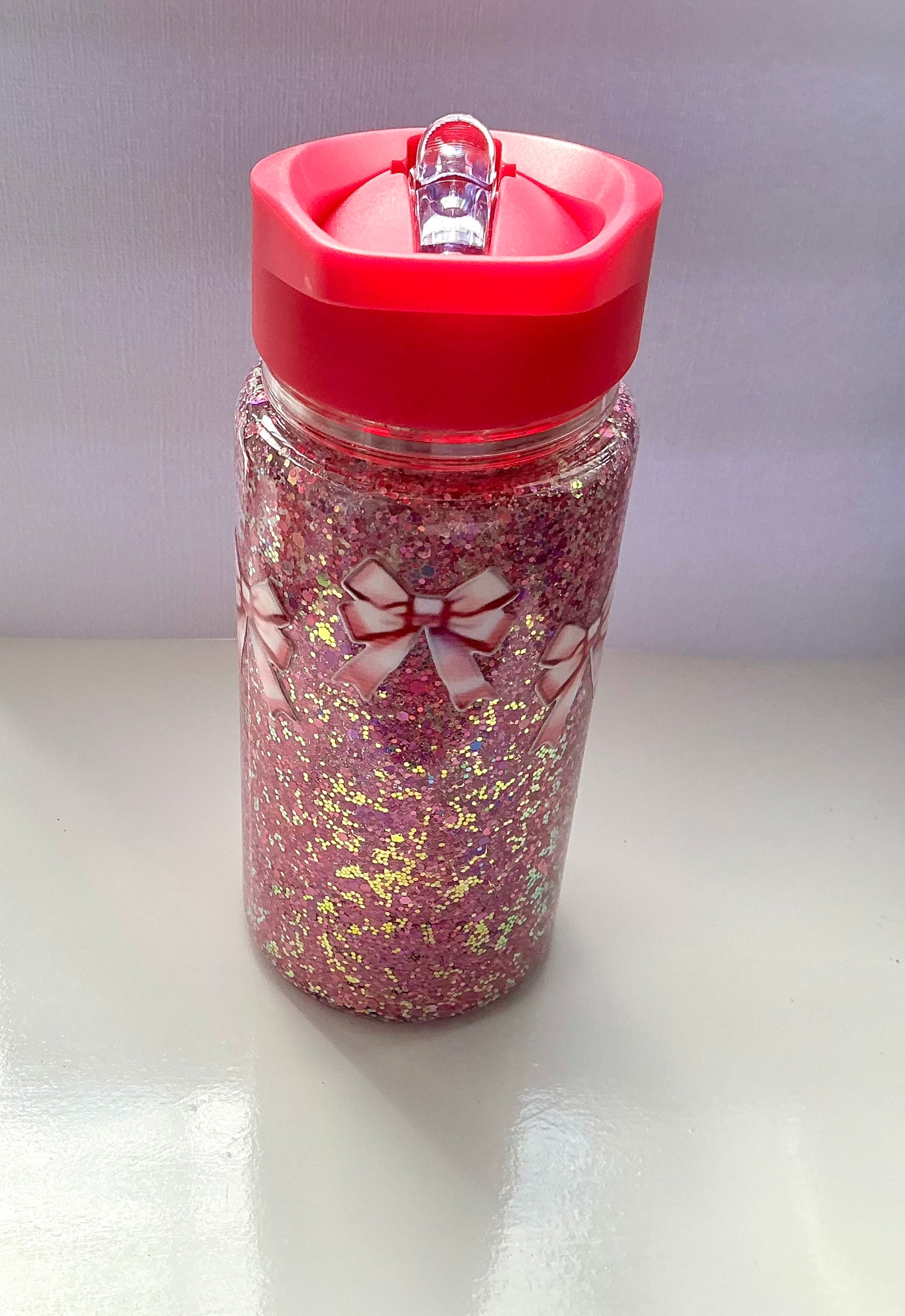10oz Pink bows/Dance Holographic glitter Snowglobe Tumbler