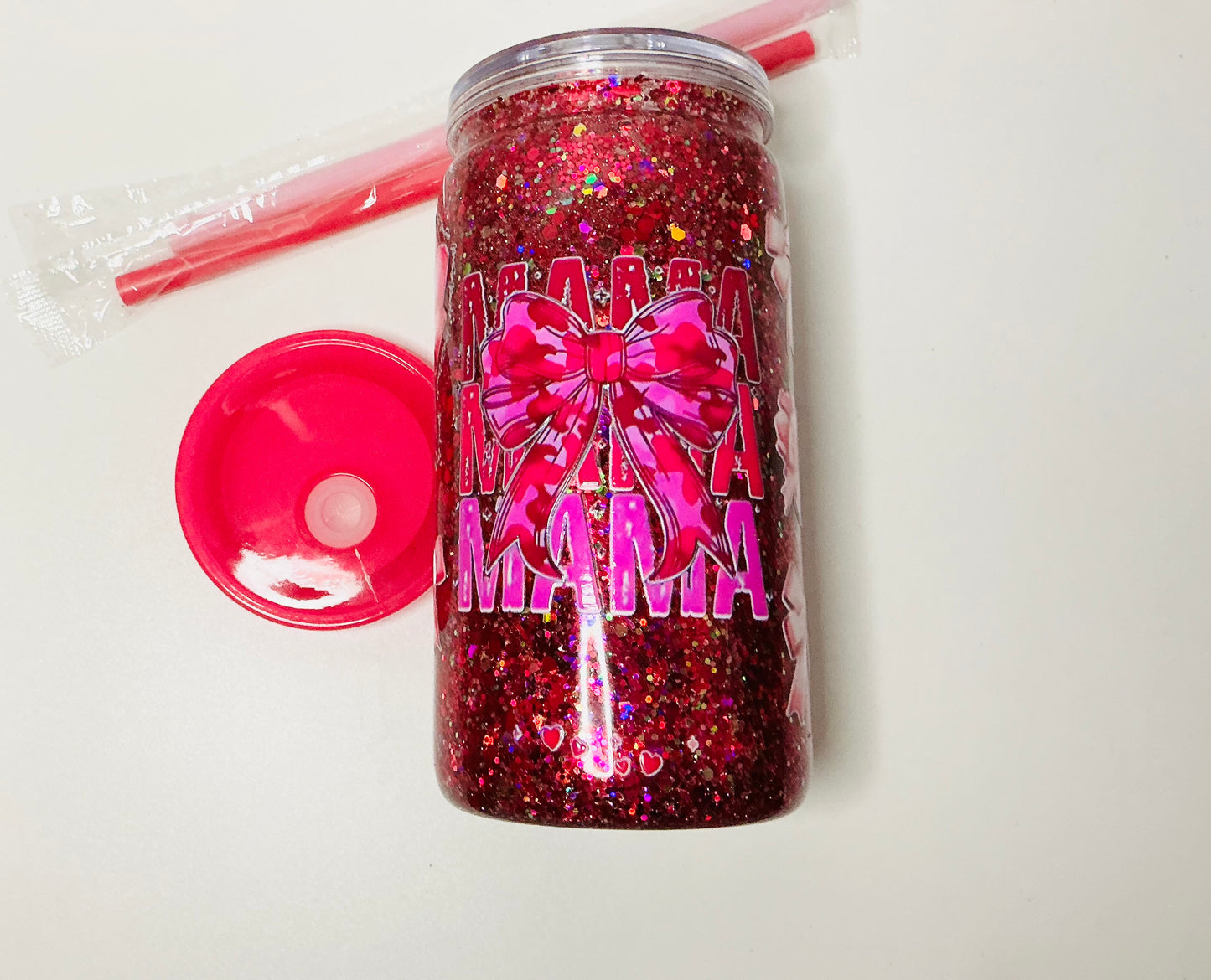 16oz Snowglobe Tumbler Pink Mama and Bows