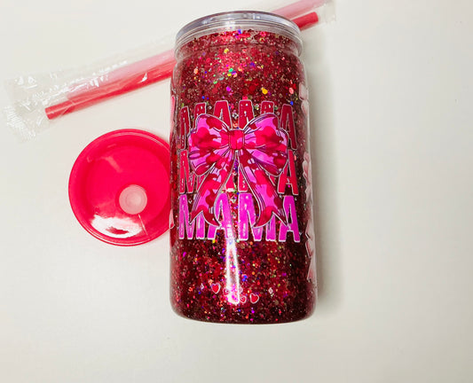 16oz Snowglobe Tumbler Pink Mama and Bows