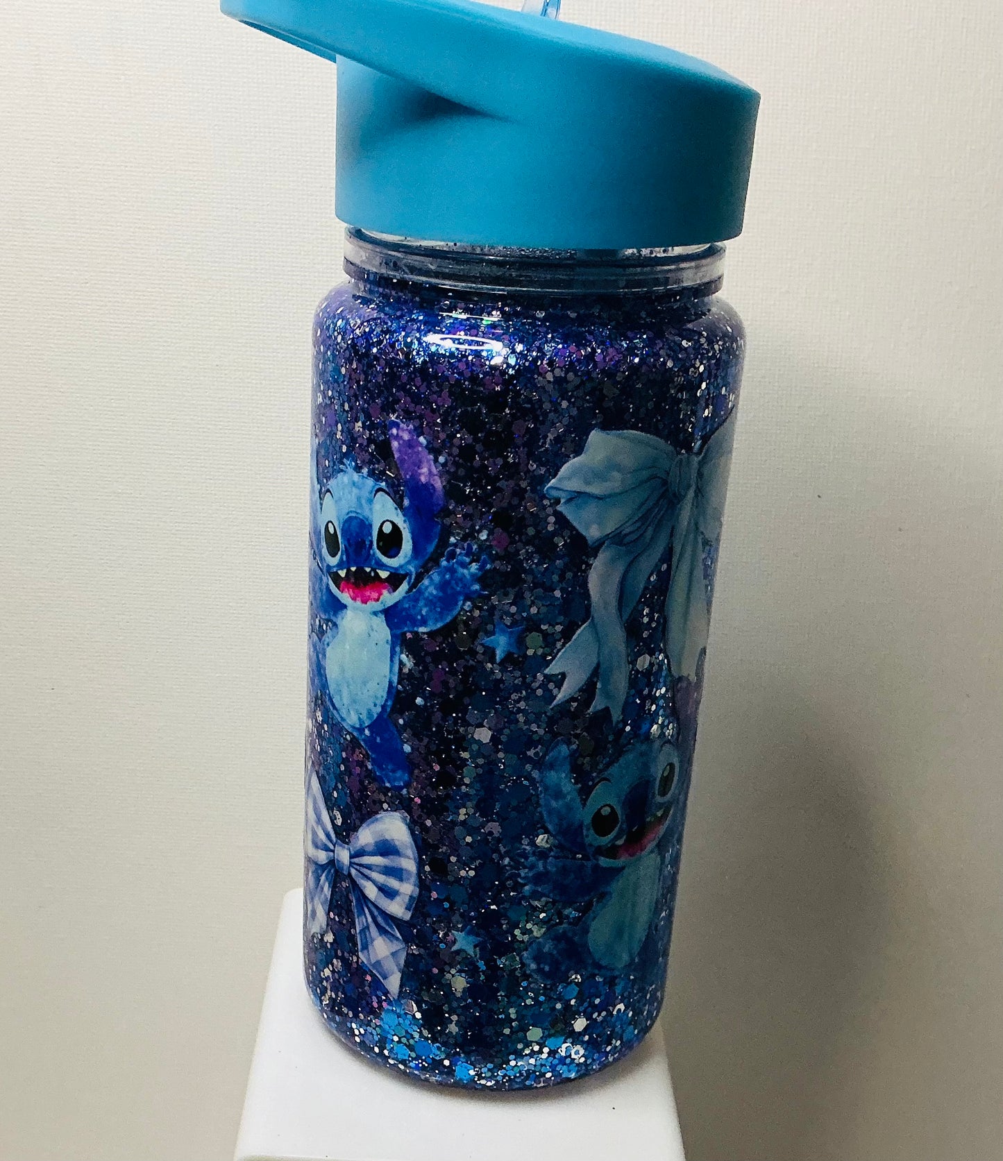 LILO & Stitch Blue Holographic glitter Snowglobe Tumbler (10oz)