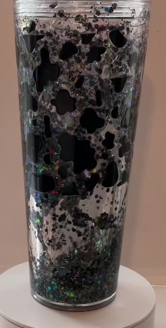 24oz Snowglobe Tumbler Leopard Print Sparkle